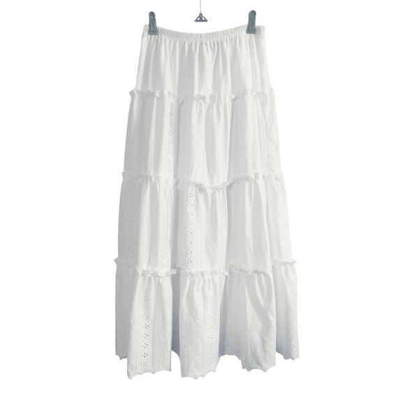 SHEIN Eyelet Lace White Ruffle Tiered Maxi Cottage Cottagecore Skirt - Sz Small - Picture 2 of 6